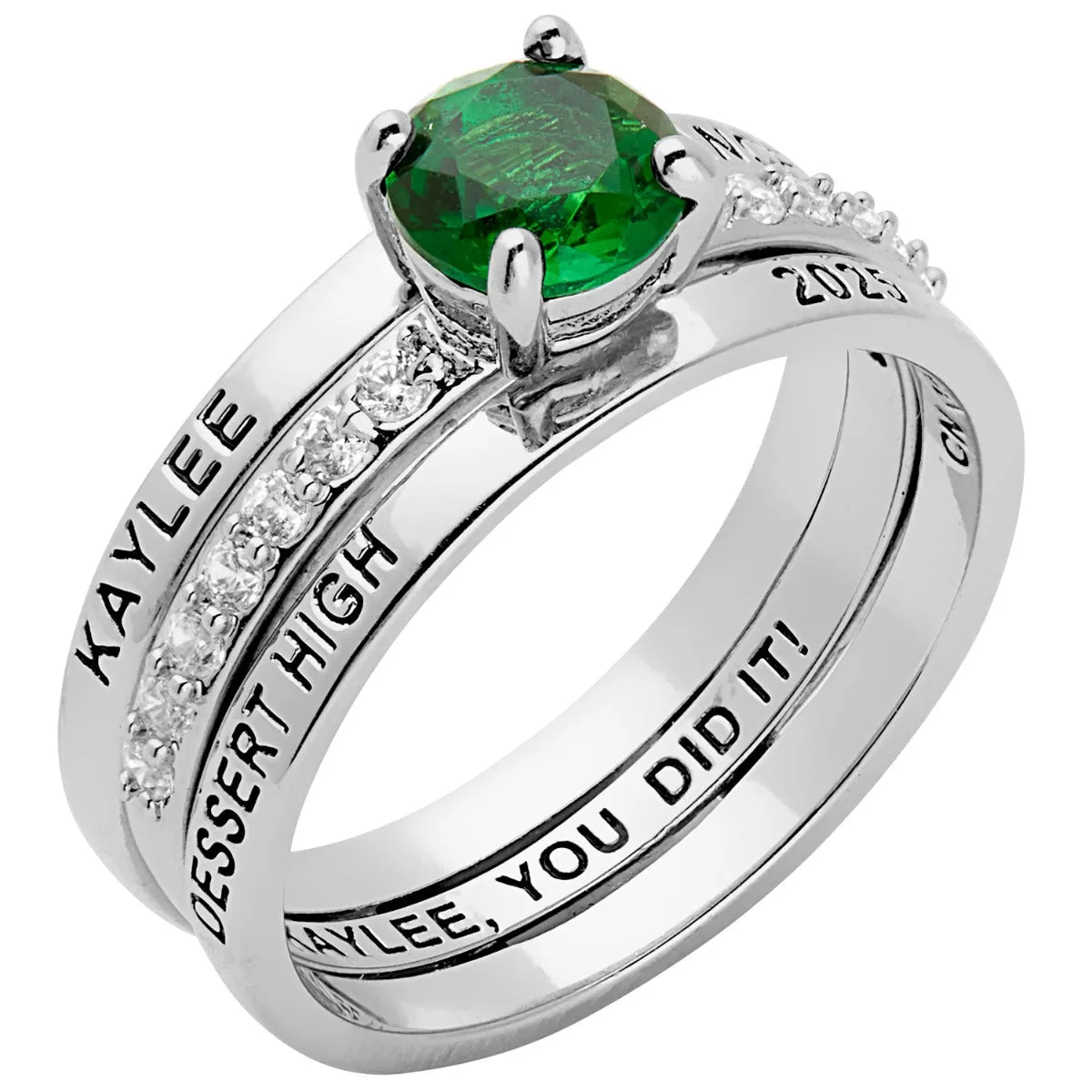 Ladies' Sterling Silver Class Ring with Jacket and CZ Accents sold by Limoges Jewelry product image thumbnail 2