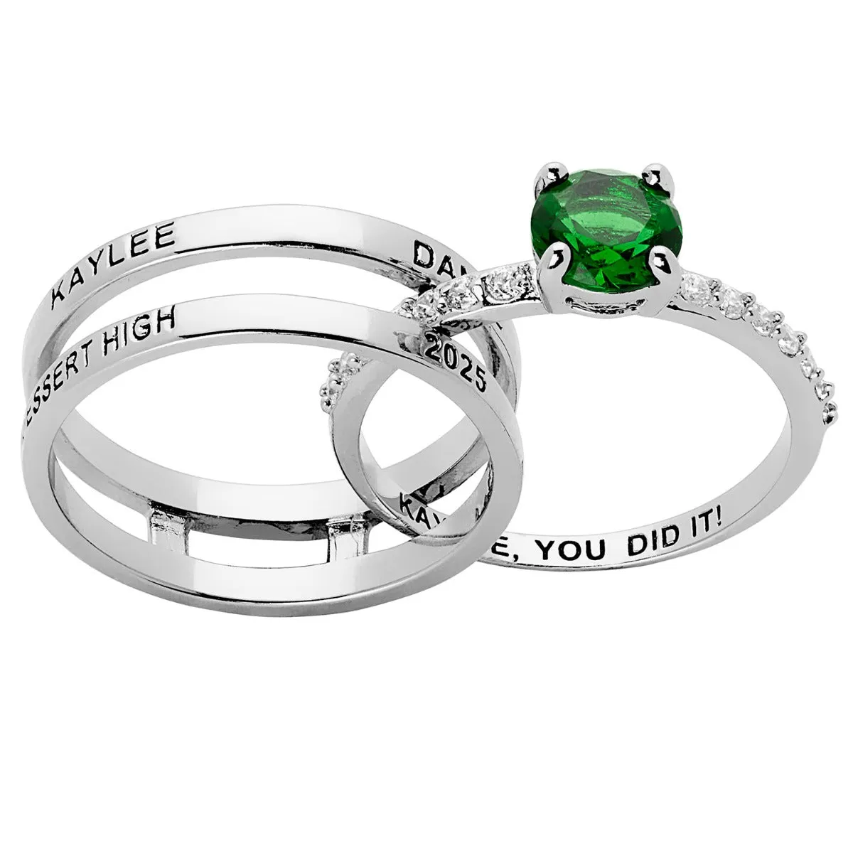 Ladies' Sterling Silver Class Ring with Jacket and CZ Accents sold by Limoges Jewelry