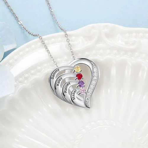 Sterling Silver Engraved Birthstone Heart with CZ Necklace sold by Limoges Jewelry product image thumbnail 3