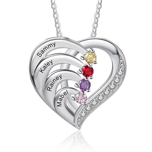 Sterling Silver Engraved Birthstone Heart with CZ Necklace sold by Limoges Jewelry