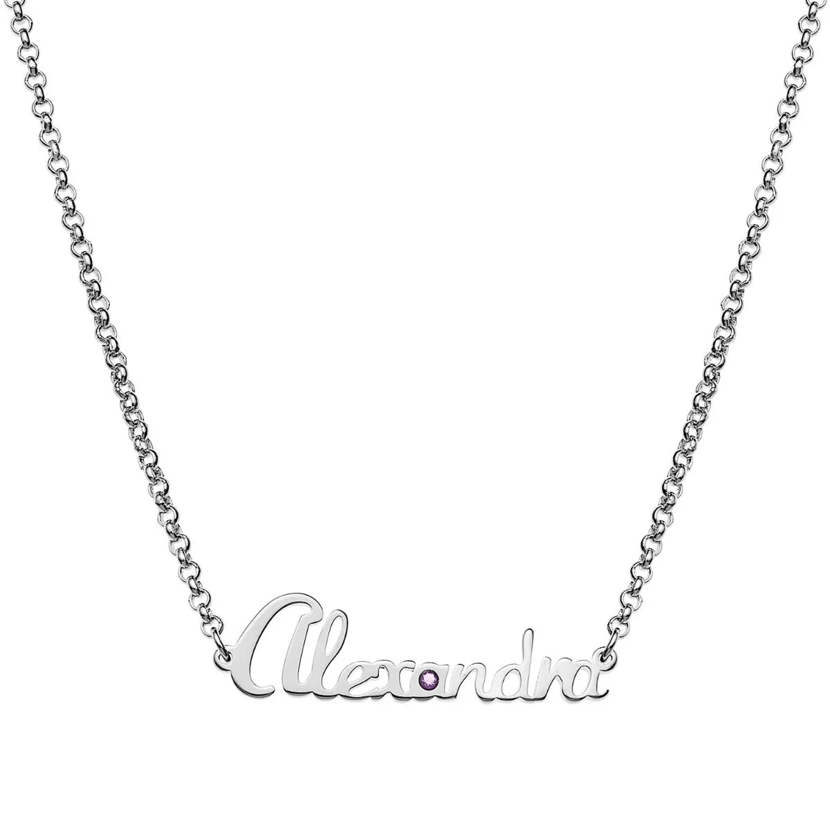 Personalized Mini Script Name with Birthstone Necklace sold by Limoges Jewelry product image thumbnail 2