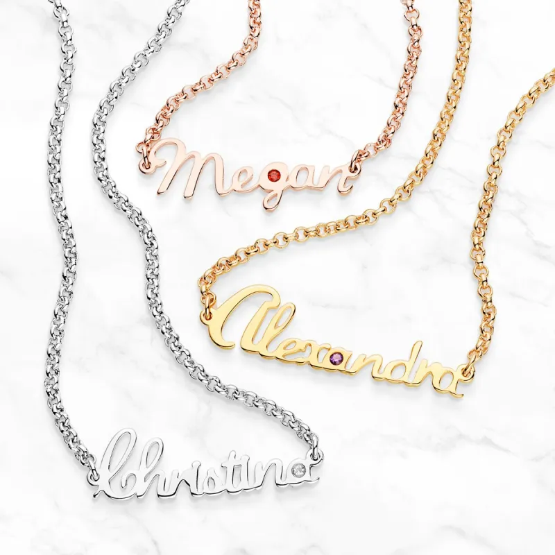 Personalized Mini Script Name with Birthstone Necklace sold by Limoges Jewelry