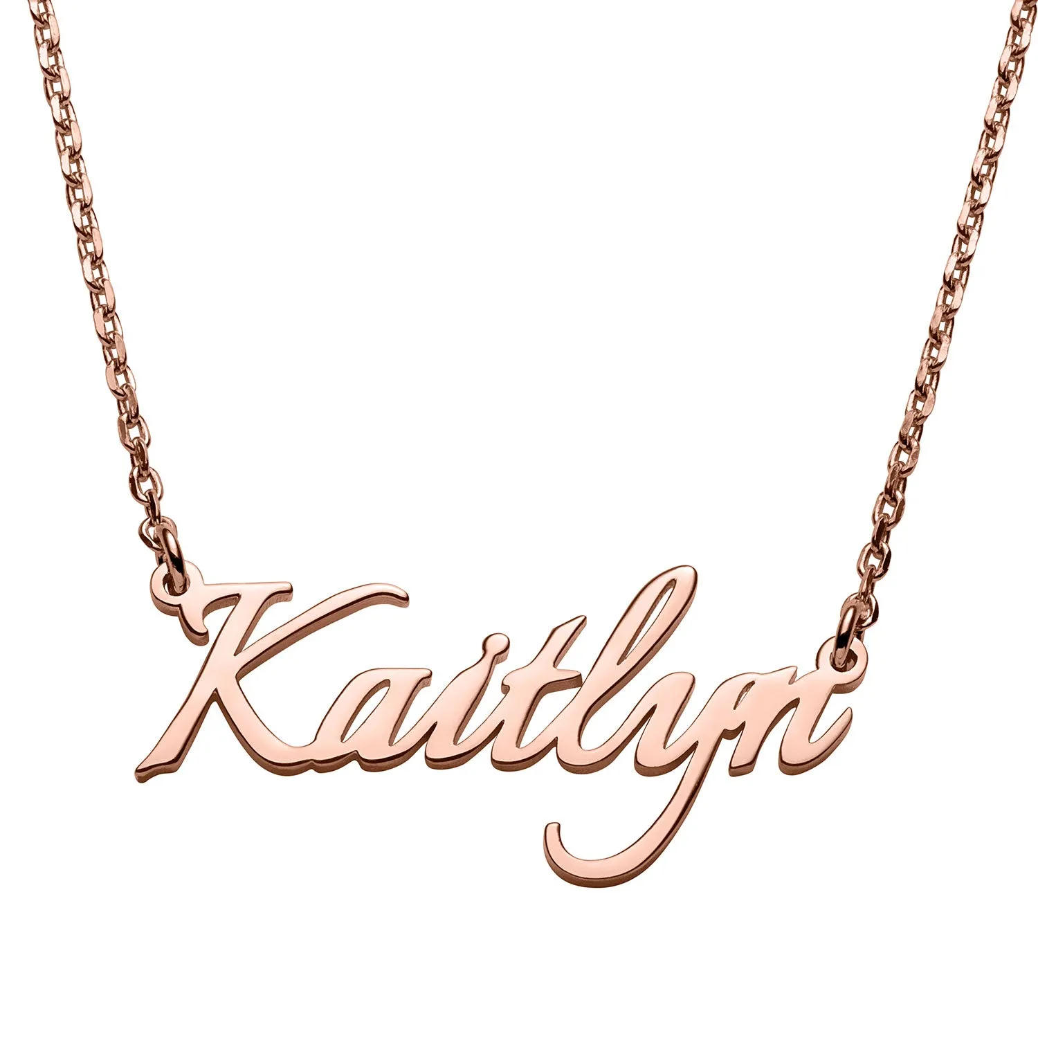 14K Rose Gold over Sterling Petite Fancy Script Name Necklace sold by Limoges Jewelry