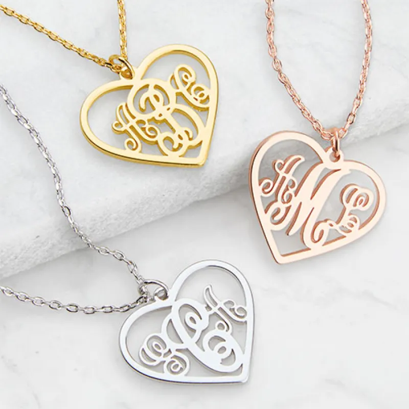 Sterling Silver Heart Monogram Pendant sold by Limoges Jewelry