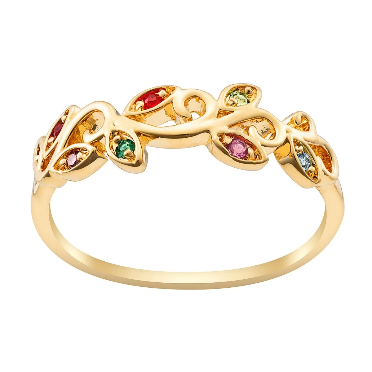 14K Gold over Sterling Family Leaf Birthstone Ring sold by Limoges Jewelry
