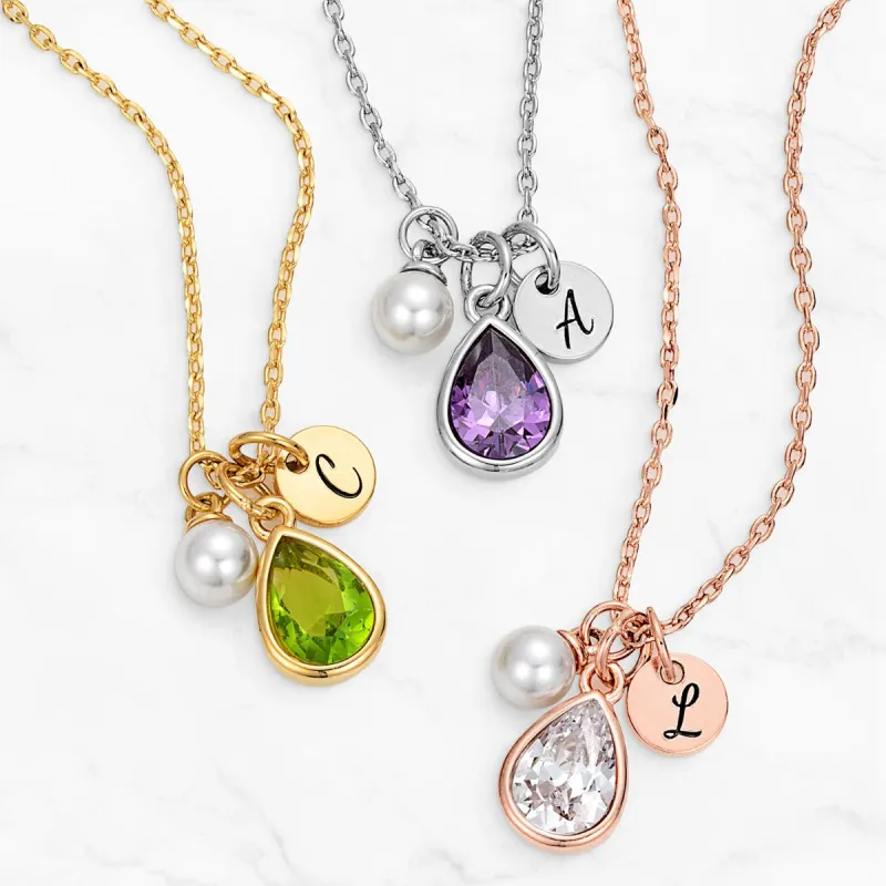 Pearl Teardrop Birthstone Necklace sold by Limoges Jewelry