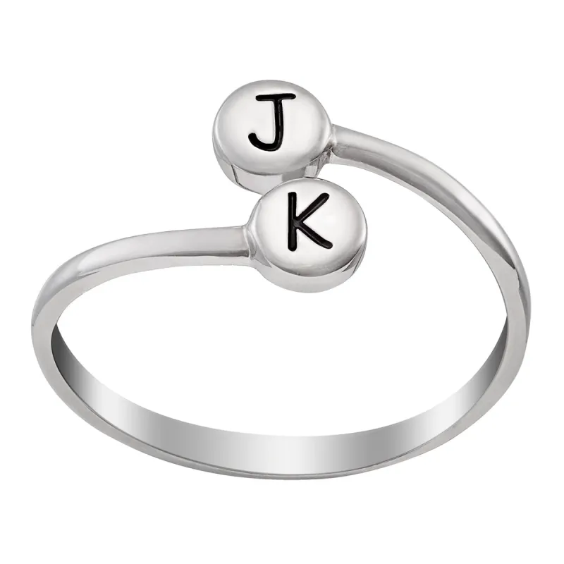Sterling Silver Couples Double Disc Initials Ring sold by Limoges Jewelry