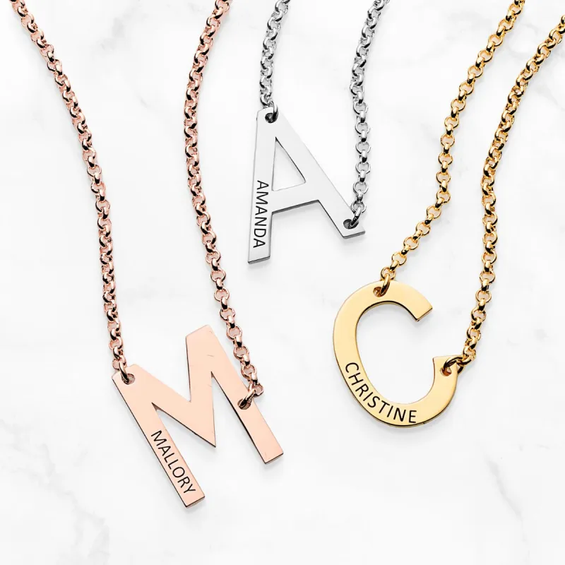 Small Initial with Engraved Name Station Necklace sold by Limoges Jewelry