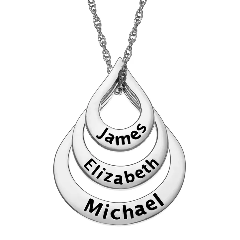 Sterling Silver Nesting Teardrop with Names Necklace - 3 Names sold by Limoges Jewelry