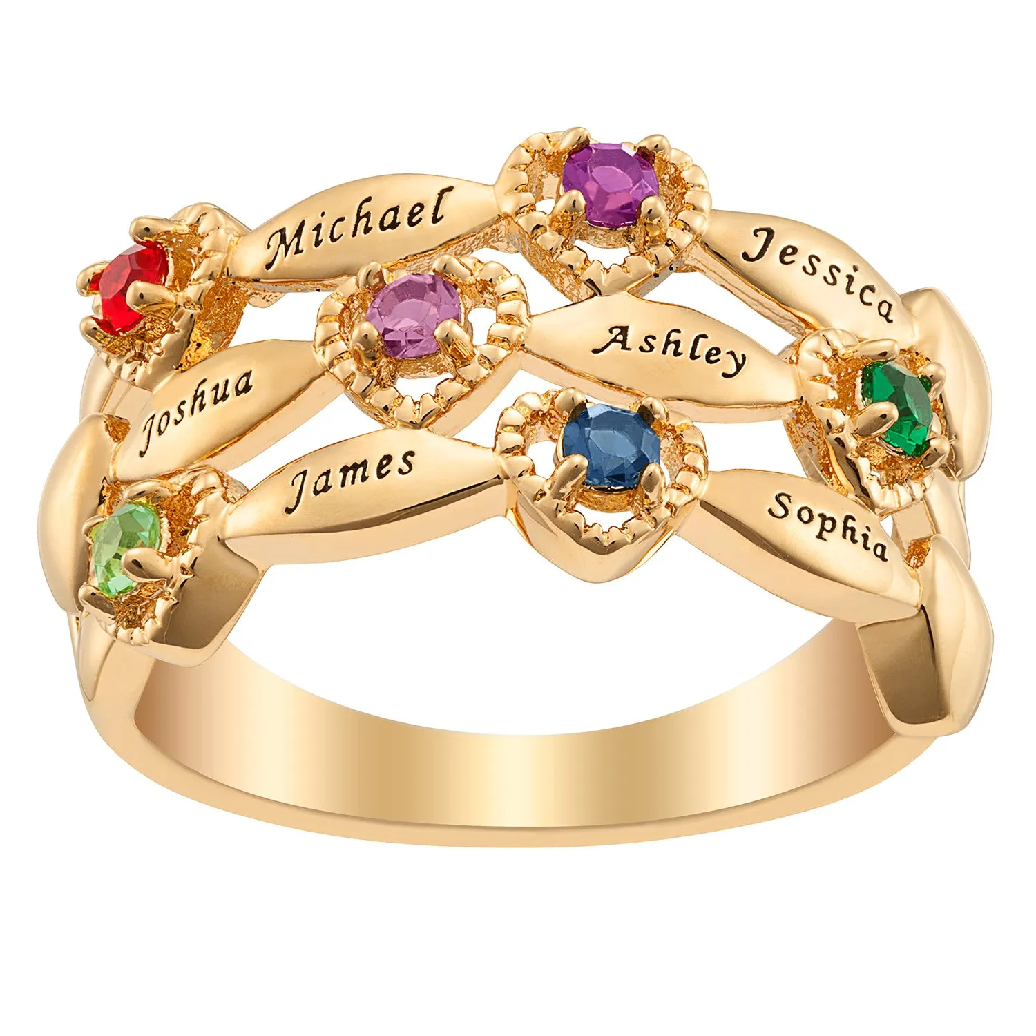 14K Gold over Sterling Family Name and Birthstone Ring sold by Limoges Jewelry