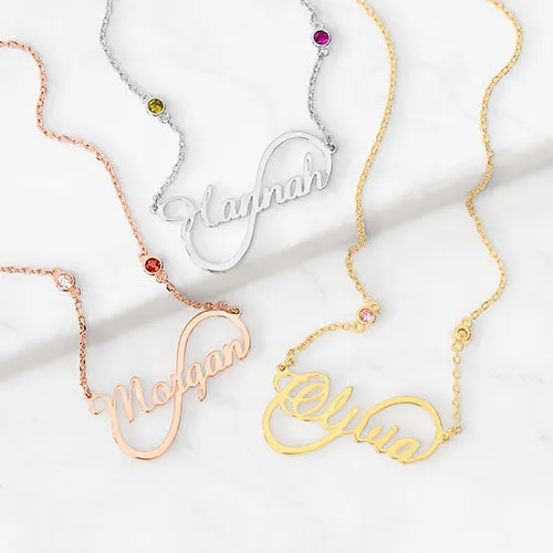 Script Name Infinity and Birthstone Necklace sold by Limoges Jewelry