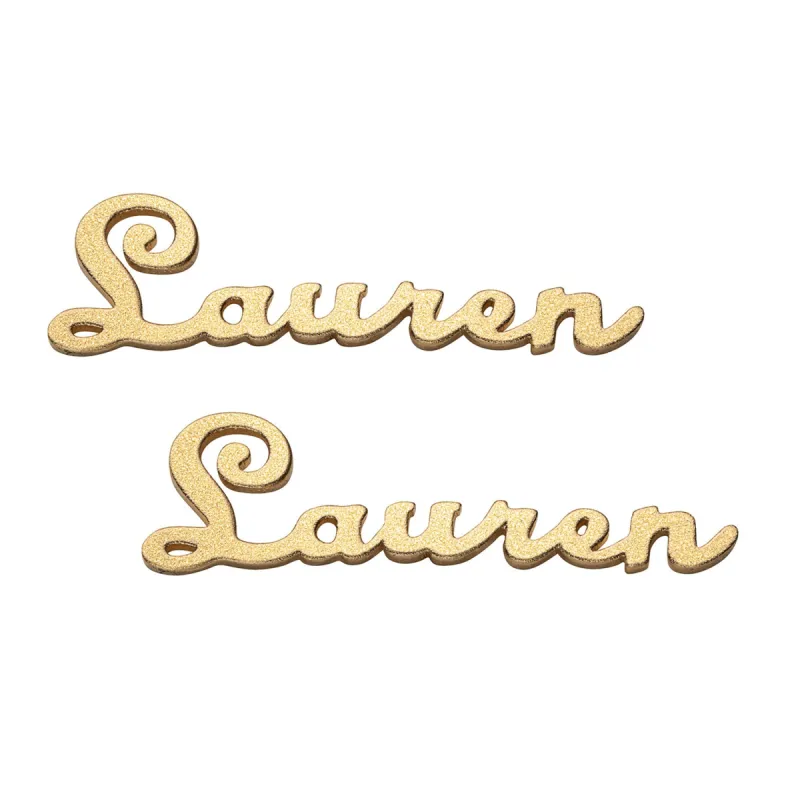14K Gold over Sterling Satin Script Name Earrings sold by Limoges Jewelry