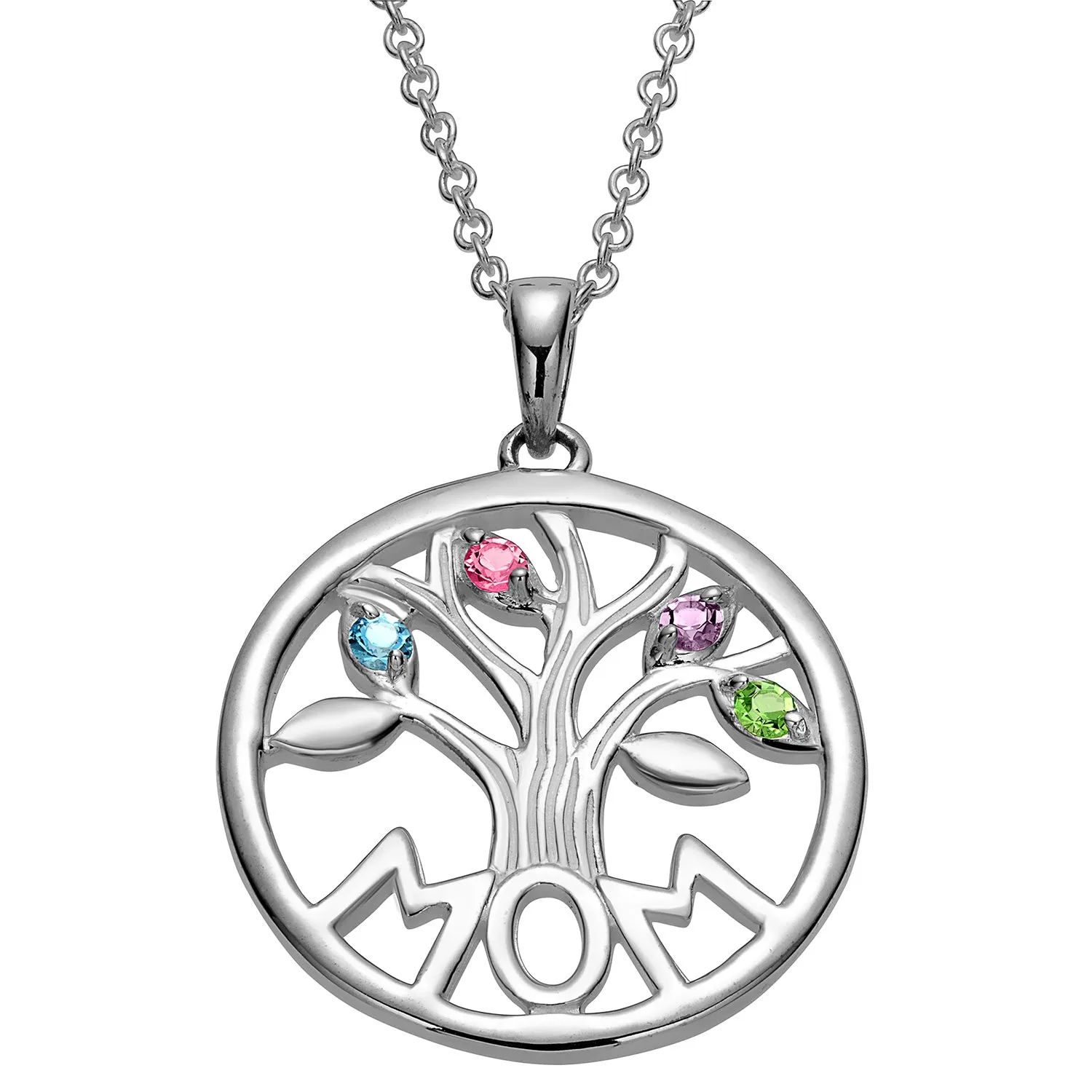 Sterling Silver MOM Family Birthstone Tree Pendant sold by Limoges Jewelry product image thumbnail 5