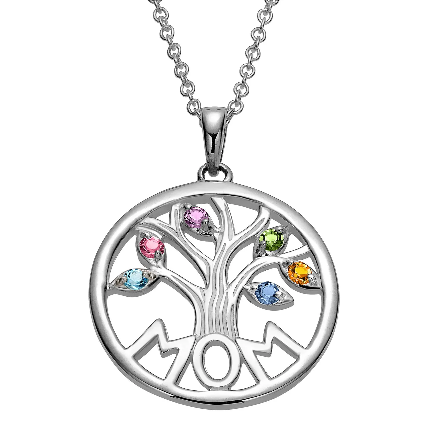 Sterling Silver MOM Family Birthstone Tree Pendant sold by Limoges Jewelry