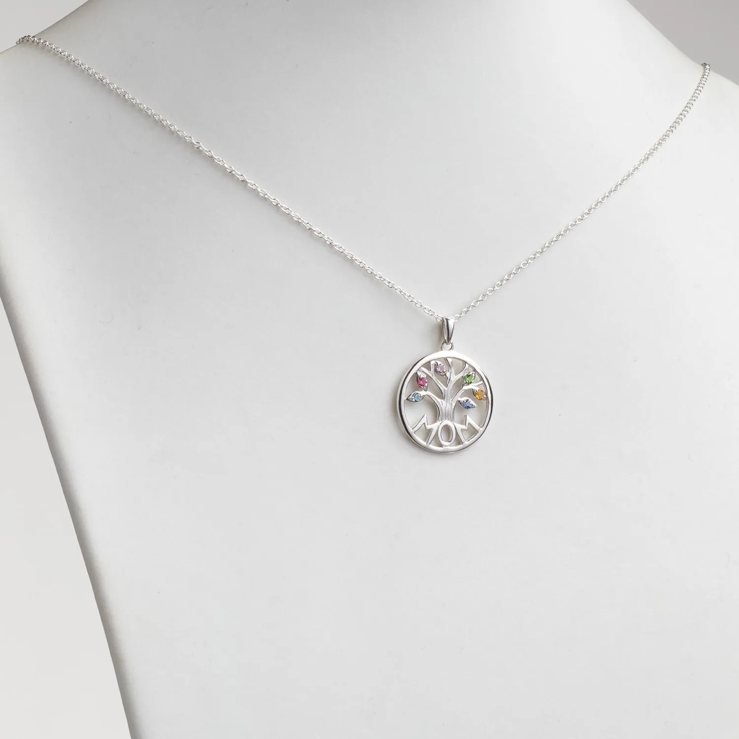 Sterling Silver MOM Family Birthstone Tree Pendant sold by Limoges Jewelry product image thumbnail 2