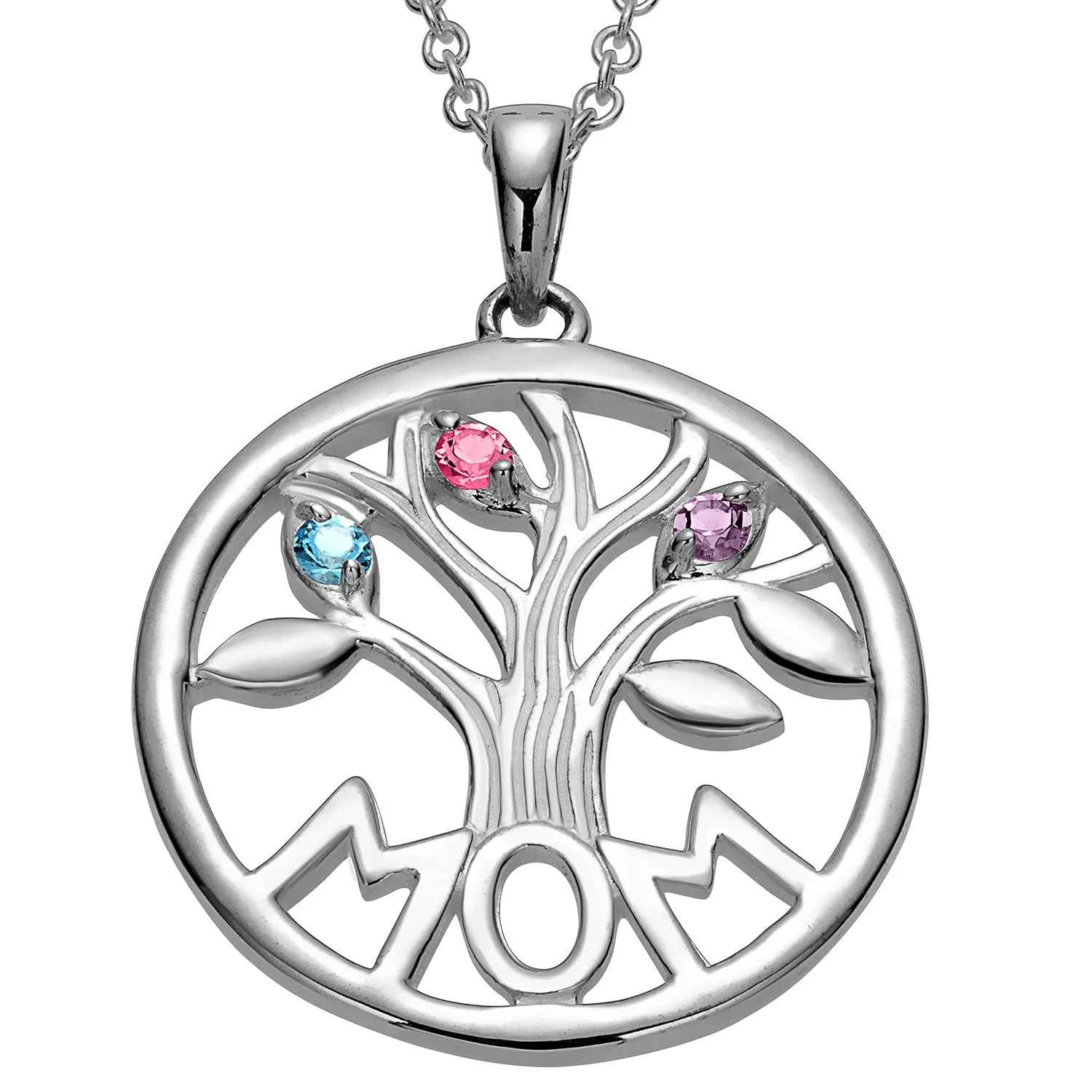 Sterling Silver MOM Family Birthstone Tree Pendant sold by Limoges Jewelry product image thumbnail 4