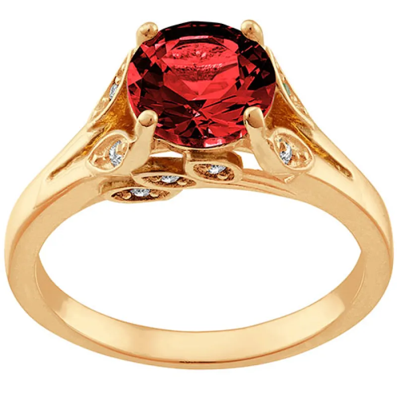 14K Gold Plated Simulated Garnet with Clear Crystal Leaves Ring sold by Limoges Jewelry