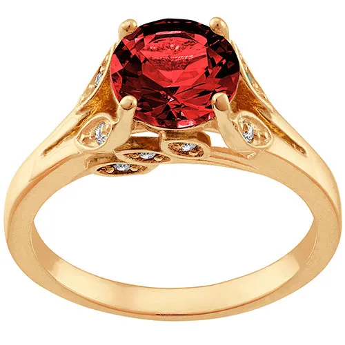 14K Gold Plated Simulated Garnet with Clear Crystal Leaves Ring sold by Limoges Jewelry