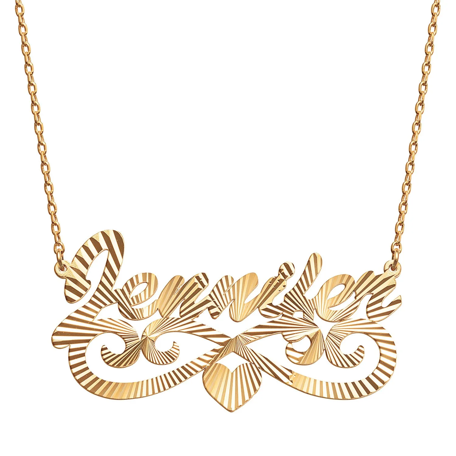 14K Gold Plated Diamond Cut Script Name Necklace with Heart Swirl sold by Limoges Jewelry