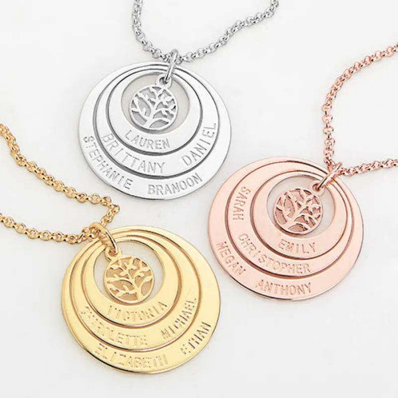 Engraved Nesting Circles with Tree of Life Necklace sold by Limoges Jewelry