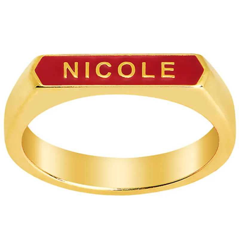 14K Gold Plated Enamel Name Rectangle Ring sold by Limoges Jewelry