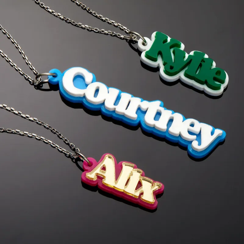 Double Color Acrylic Vertical Name Plaque Necklace sold by Limoges Jewelry