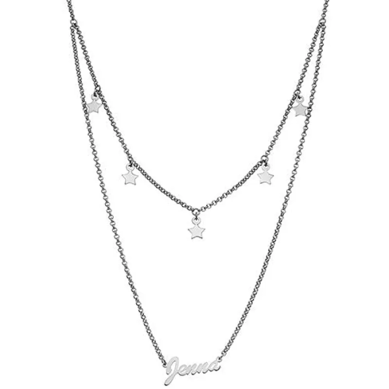 10K White Gold Layered Name Necklace with Star Charms sold by Limoges Jewelry