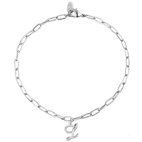 Sterling Silver Script Initial Charm Paperclip Chain Bracelet sold by Limoges Jewelry product image thumbnail 2