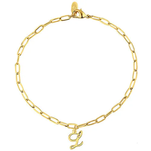 Sterling Silver Script Initial Charm Paperclip Chain Bracelet sold by Limoges Jewelry product image thumbnail 3