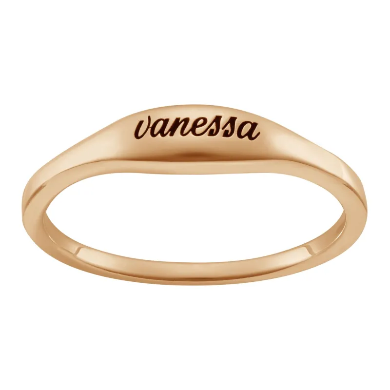 14K Gold over Sterling Engraved Name Oval Stackable Ring sold by Limoges Jewelry