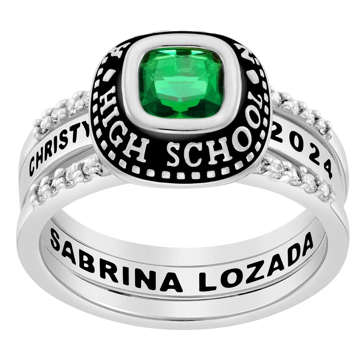 Ladies' Platinum Plated Freestyle Class Ring with Jacket and CZ Accents sold by Limoges Jewelry product image thumbnail 3