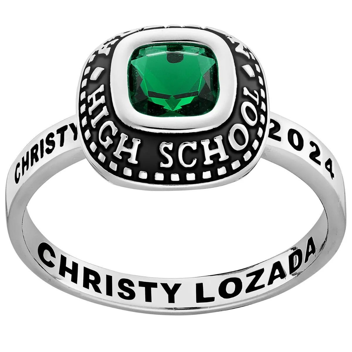 Ladies' Platinum Plated Freestyle Class Ring with Jacket and CZ Accents sold by Limoges Jewelry product image thumbnail 5