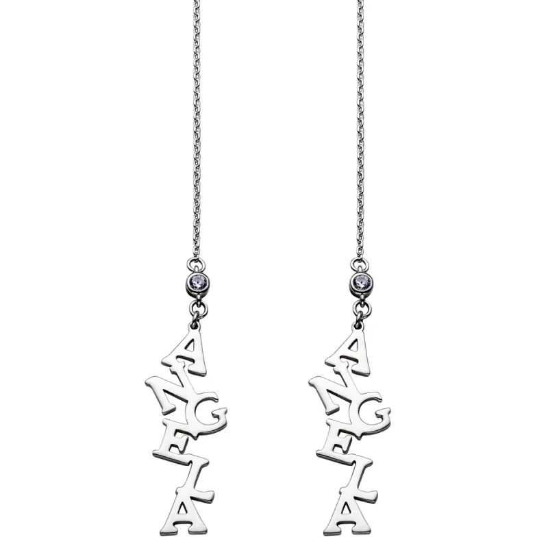 Sterling Silver Name with CZ Dangle Earrings sold by Limoges Jewelry