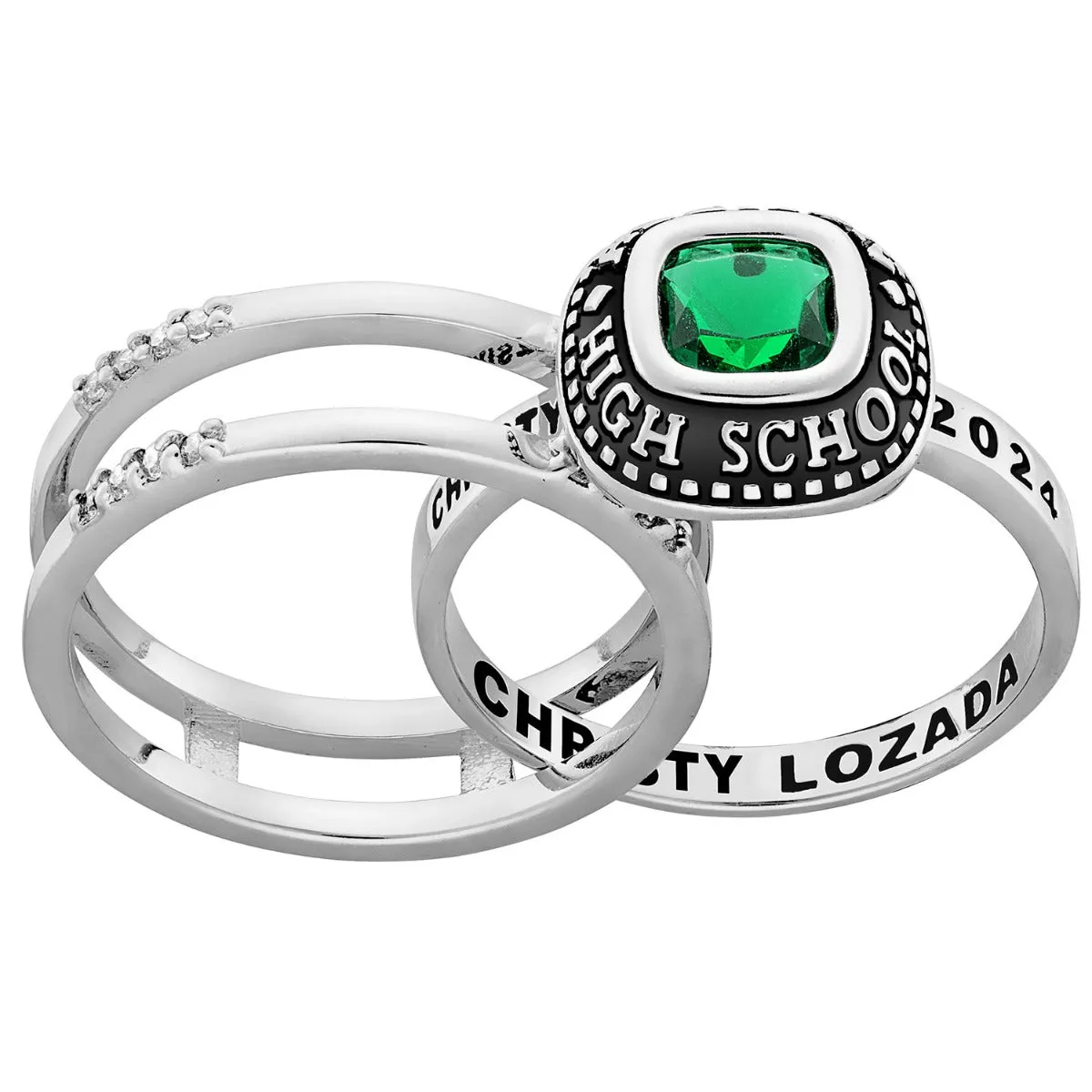 Ladies' Platinum Plated Freestyle Class Ring with Jacket and CZ Accents sold by Limoges Jewelry product image thumbnail 2