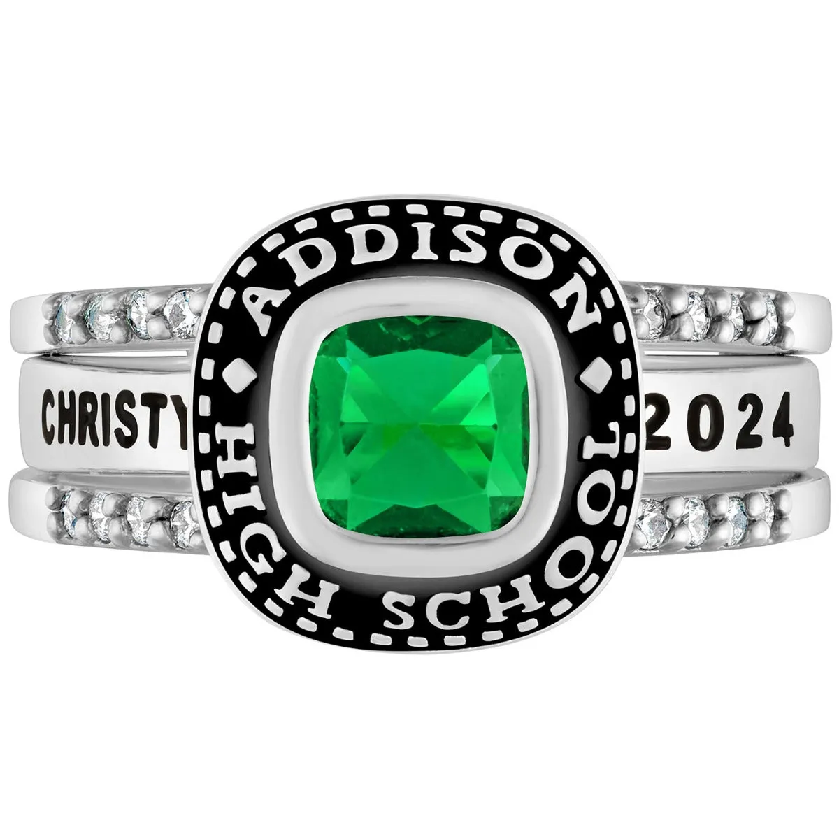 Ladies' Platinum Plated Freestyle Class Ring with Jacket and CZ Accents sold by Limoges Jewelry product image thumbnail 4