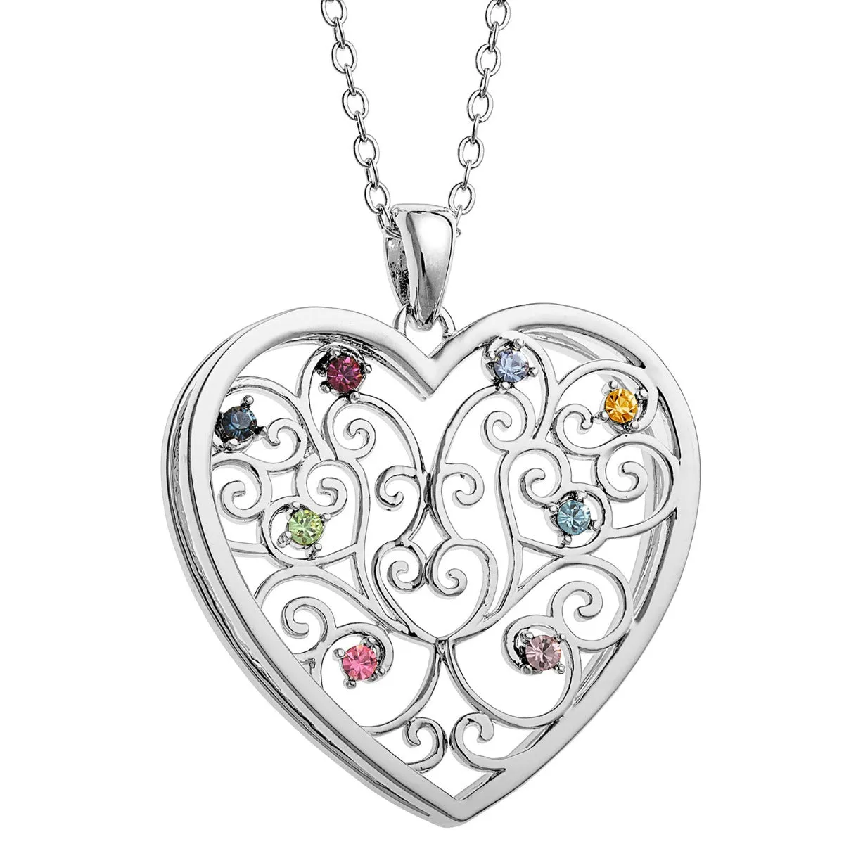Silver Plated 3D Family Filigree Heart Pendant sold by Limoges Jewelry