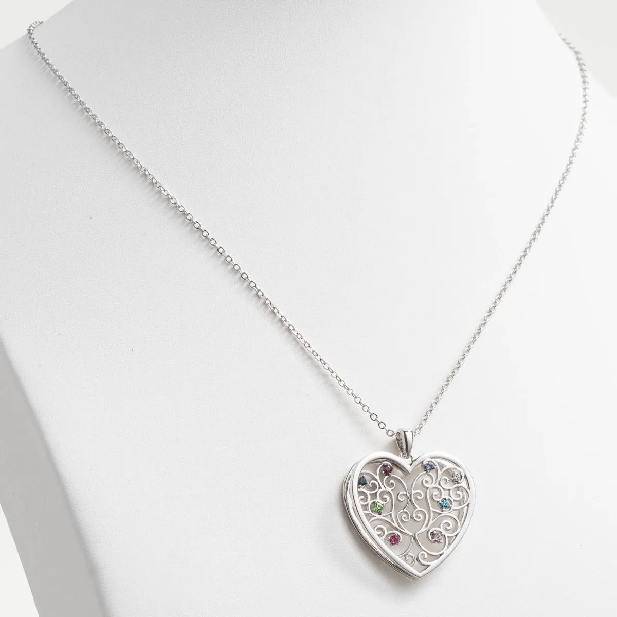 Silver Plated 3D Family Filigree Heart Pendant sold by Limoges Jewelry product image thumbnail 3
