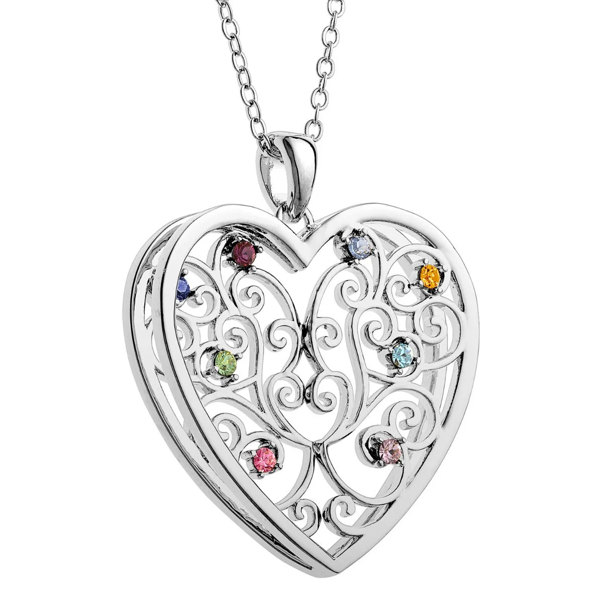Silver Plated 3D Family Filigree Heart Pendant sold by Limoges Jewelry product image thumbnail 2