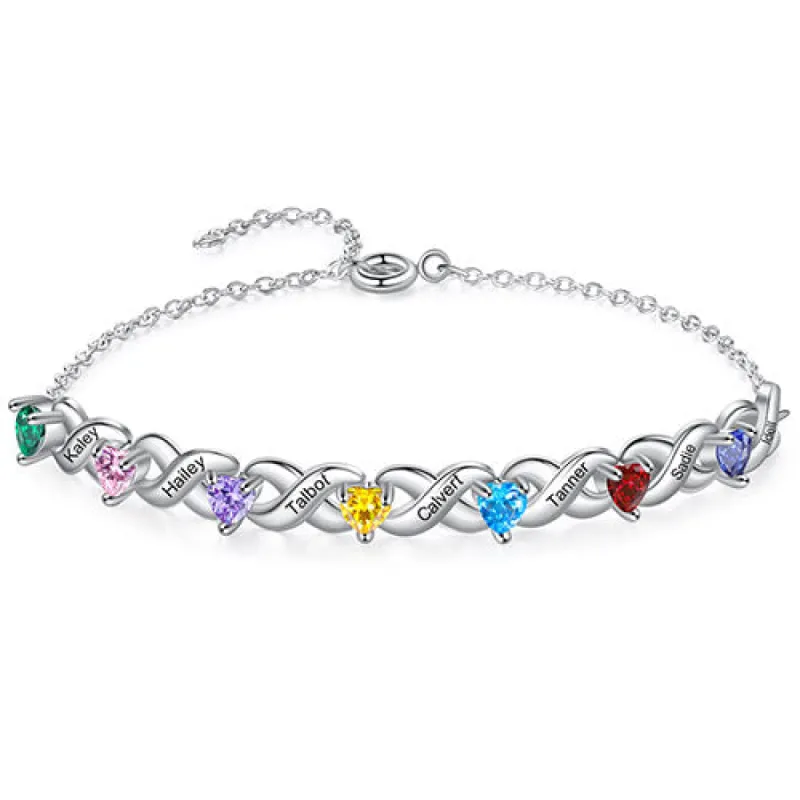 Silver Engraved Heart Birthstone X Bracelet sold by Limoges Jewelry