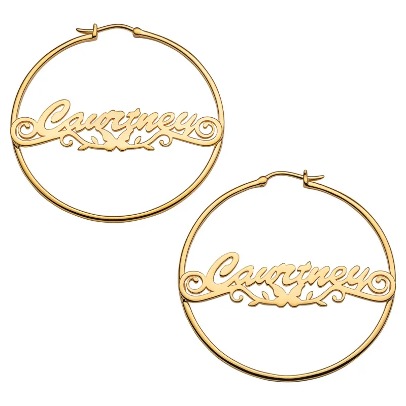 Personalized 14K Gold over Sterling Nameplate Hoop Earrings sold by Limoges Jewelry
