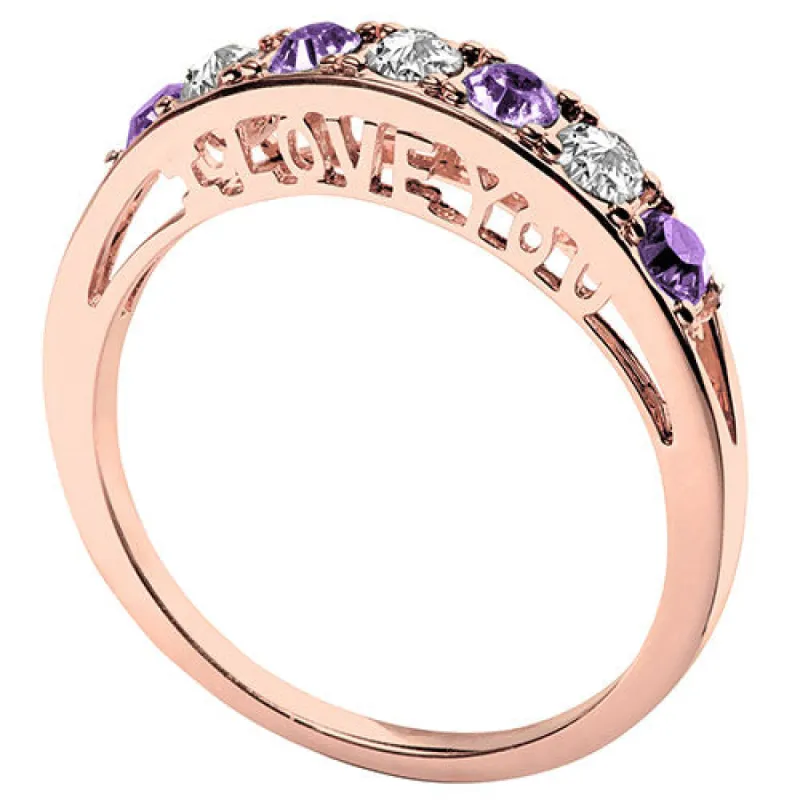 14K Rose Gold Plated I LOVE YOU Simulated Amethyst and Clear Crystal Ring sold by Limoges Jewelry