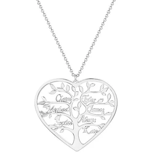 Sterling Silver Heart Family Tree Name Necklace sold by Limoges Jewelry
