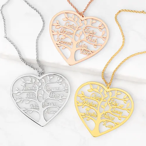 Sterling Silver Heart Family Tree Name Necklace sold by Limoges Jewelry product image thumbnail 2