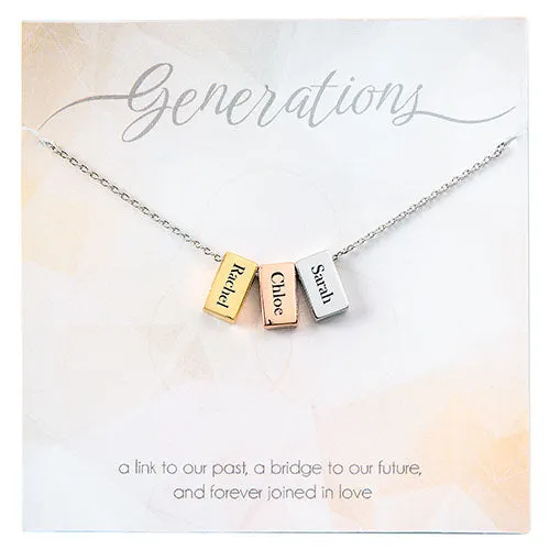 Tricolor Petite Engraved Generations Bar Necklace sold by Limoges Jewelry product image thumbnail 3