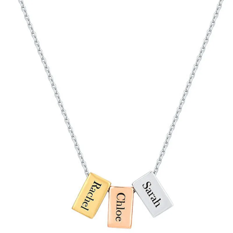 Tricolor Petite Engraved Generations Bar Necklace made by Limoges Jewelry