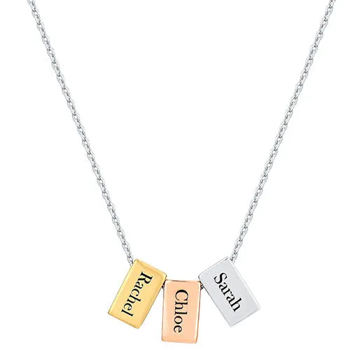 Tricolor Petite Engraved Generations Bar Necklace sold by Limoges Jewelry