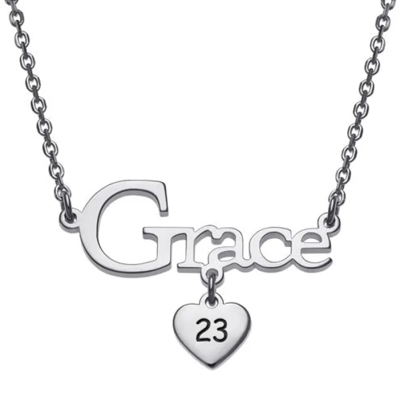 Sterling Silver Graduation Name and Year with Heart Charm Necklace sold by Limoges Jewelry