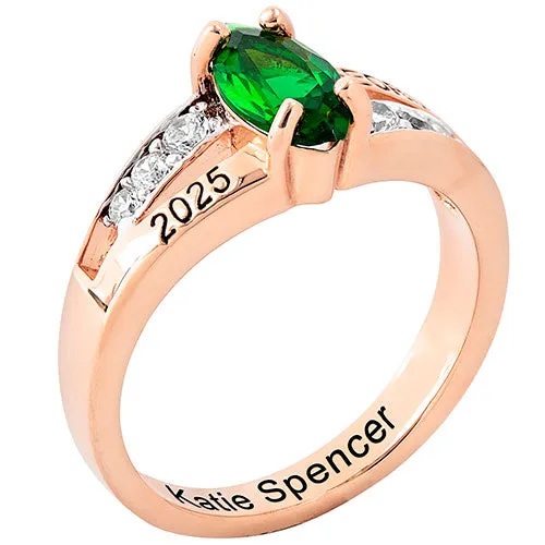 Ladies' 14K Rose Gold over Sterling Marquise Birthstone with CZ Class Ring sold by Limoges Jewelry product image thumbnail 2