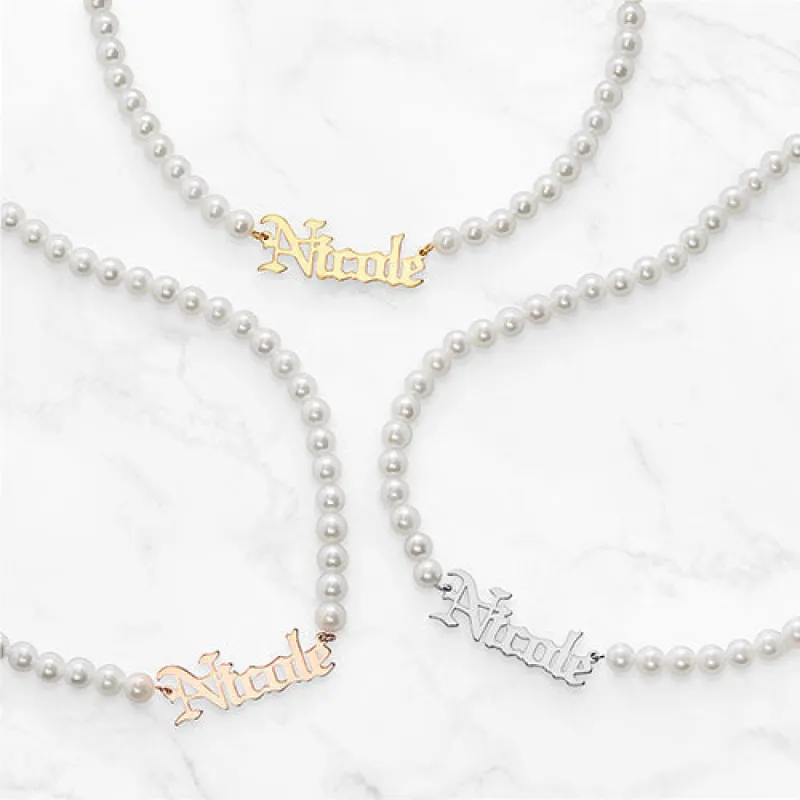 Personalized Pearl Name Necklace made by Limoges Jewelry