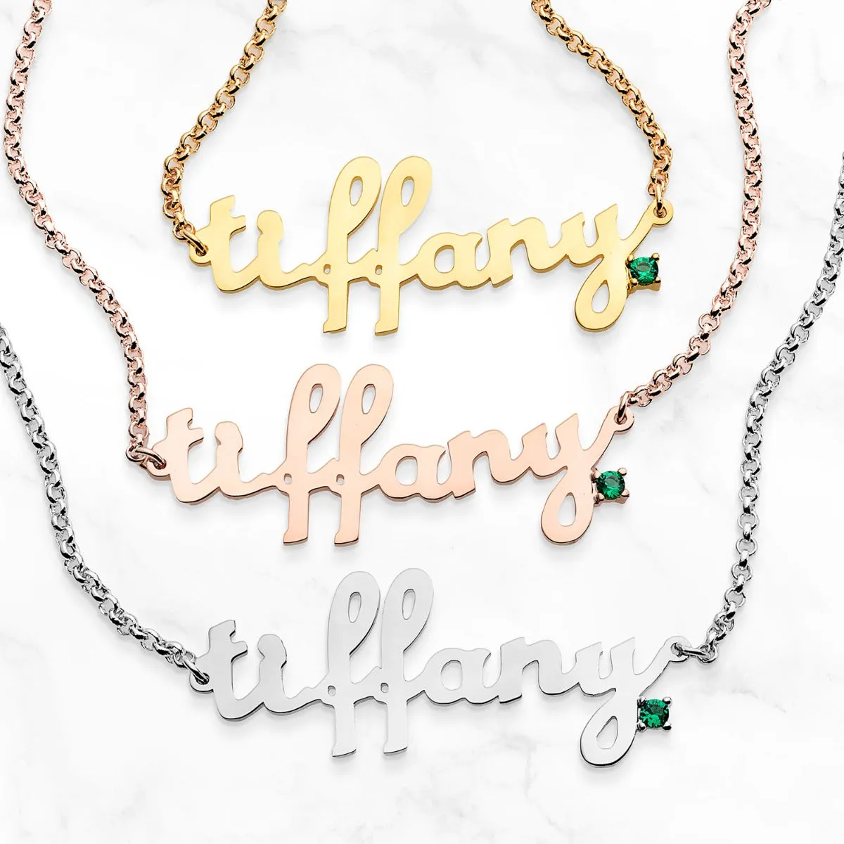 Personalized Lowercase Script Name with Birthstone Accent Necklace sold by Limoges Jewelry